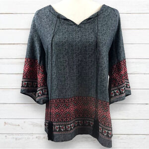 NAIF Womens V Neck Blouse Black Gray Red Small